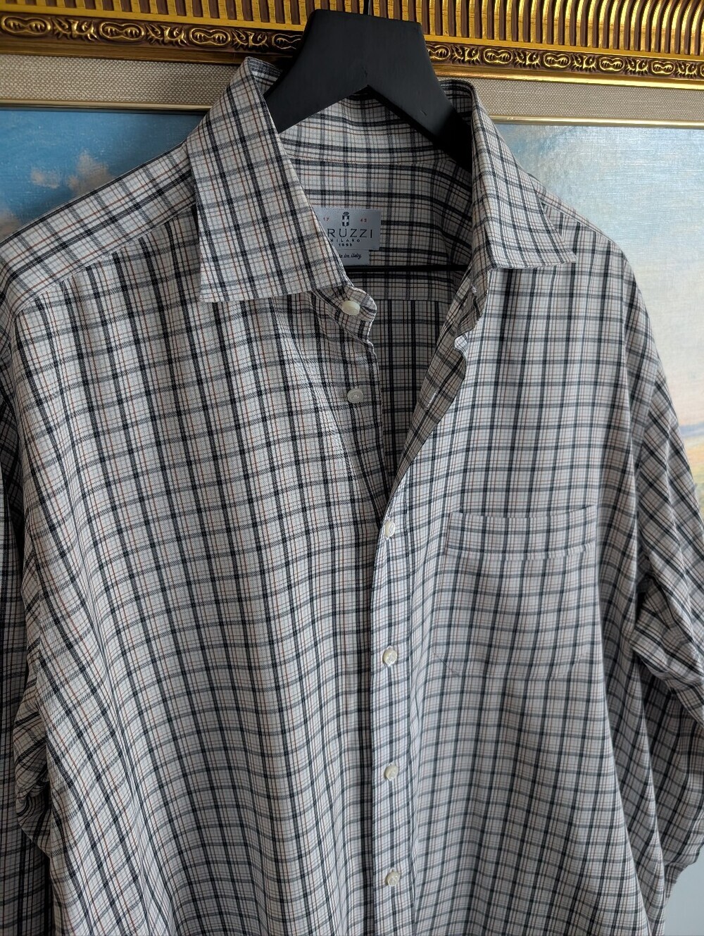Truzzi Cream & Gray Plaid Button-Up Shirt